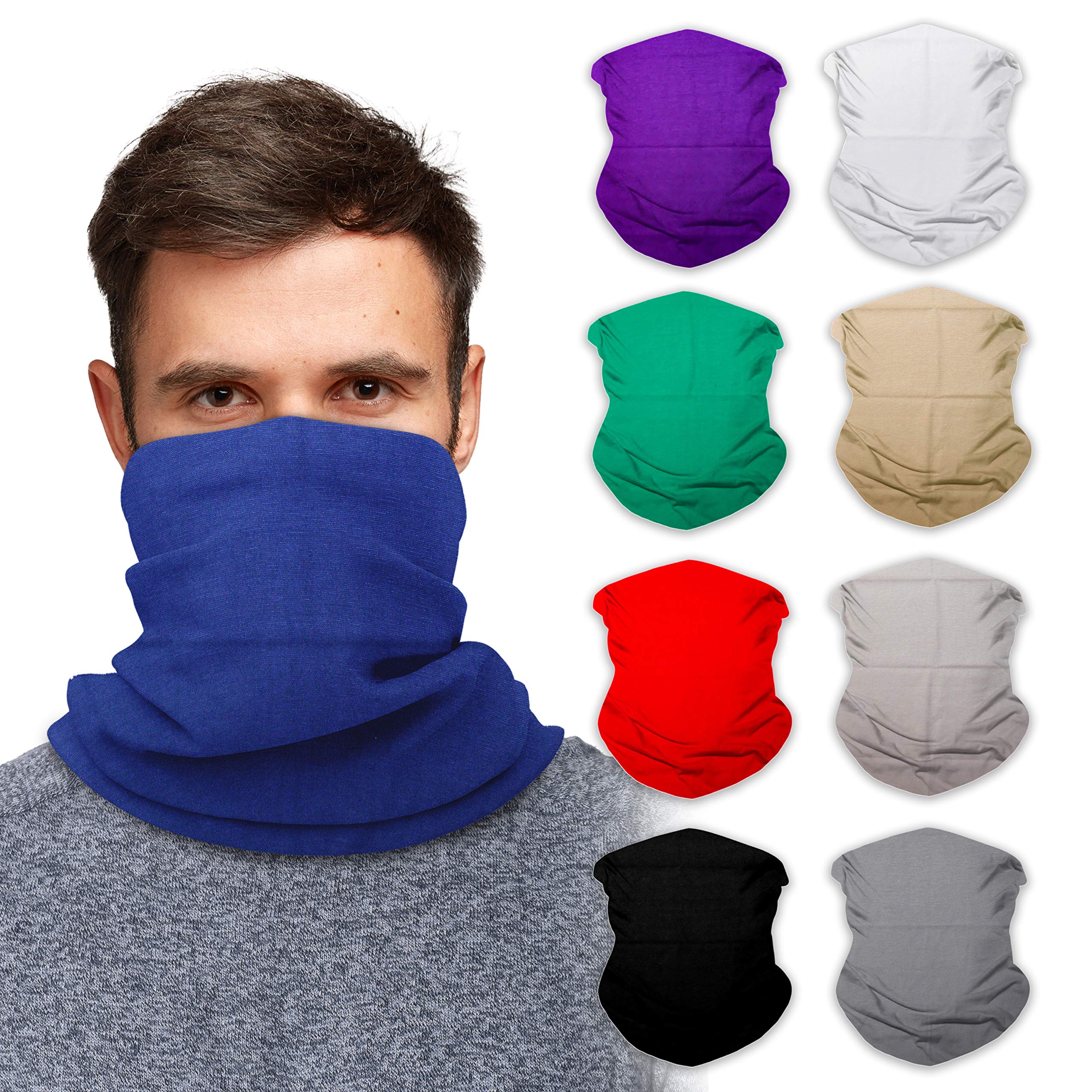 Sojourner Neck Gaiter, Bandana, Buff (9 Pack) - Face Cover for Men, Women, and Teens - Neck Warmer UV Sun Protection Gator (Soli