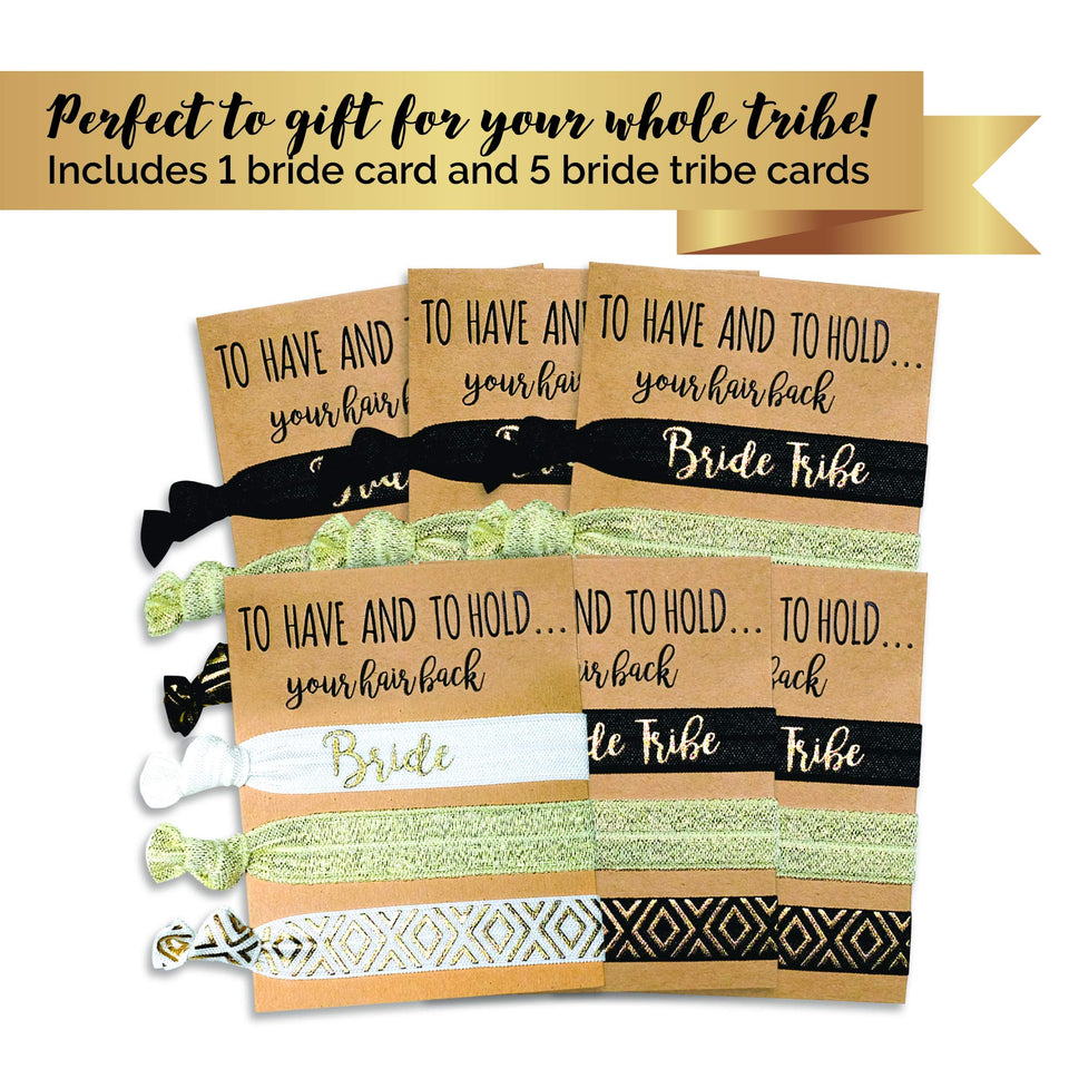 6 Pack of Bachelorette Party Favors | 1 'Bride to Be' and 5 'Tribe' Hair Ties| Pop Fizz Designs