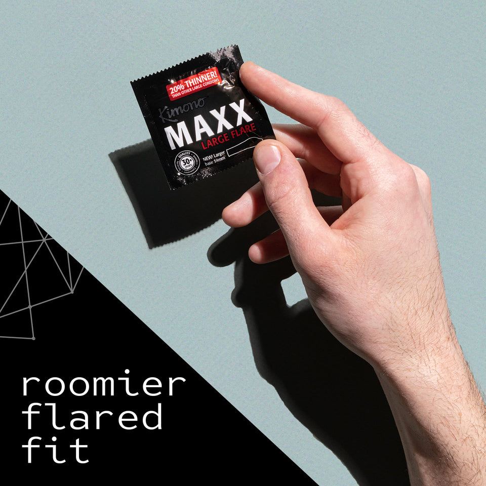 Kimono Maxx Large Flare I Premium Lubricated Latex Condoms I 5X Tested, Stronger, Reliable I Flared Shape For More Comfort I Made With Premium Natural Latex I 12 Count (Pack Of 1)