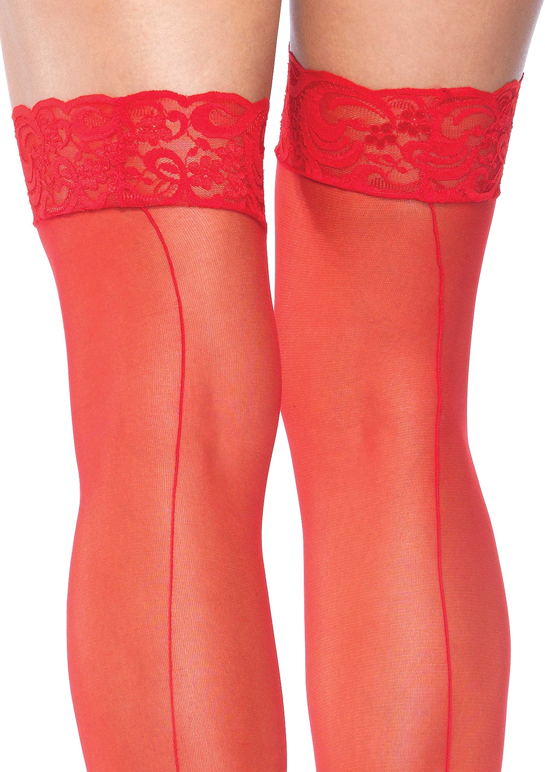 Sheer Lace Top Backseam Thigh Highs