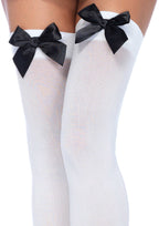 Nylon Over The Knee W/Bow O/S White/Black