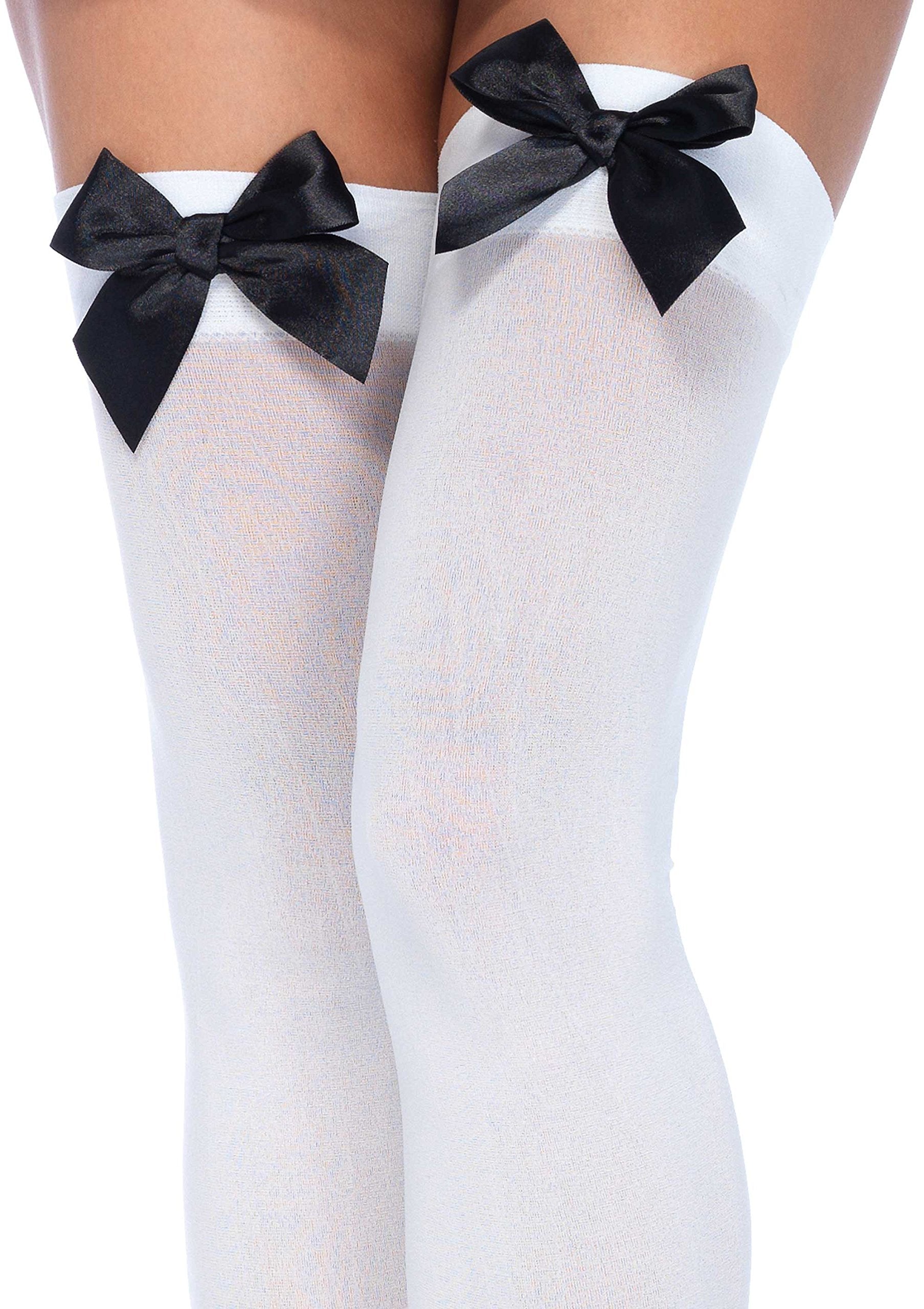 Nylon Over The Knee W/Bow O/S White/Black