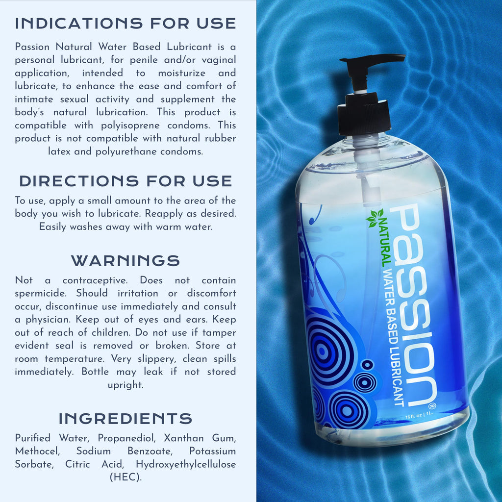 Passion 16 Oz Premium Water-Based Personal Lubricant For Men Women And Couples. Long Lasting Water Based Gel. Non Staining, Non Scented, Non Sticky. Easy Clean Up. Made In Usa