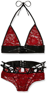 (D) 2PC LACE STUDDED BOYSHORT TOP CHERRY