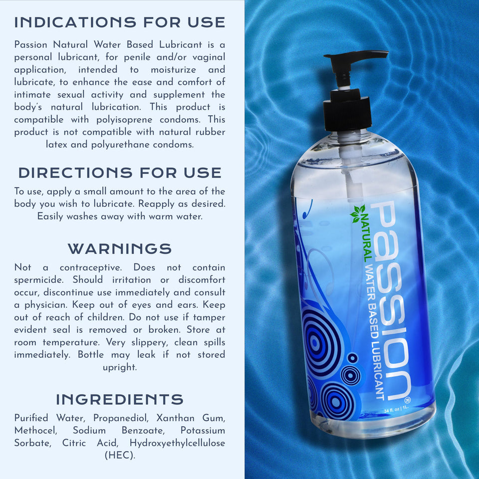 Passion Natural Water-Based Personal Lubricant, 34 Fl Oz - Premium, Non-Sticky, Easy-to-Clean Formula for Smooth, Comfortable Us