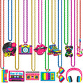 Moon Boat 48PCS 80s Party Decorations Favors: Retro Disco Rock Beads Bulk for Women, 1980s 80 s Theme Accessories Supplies