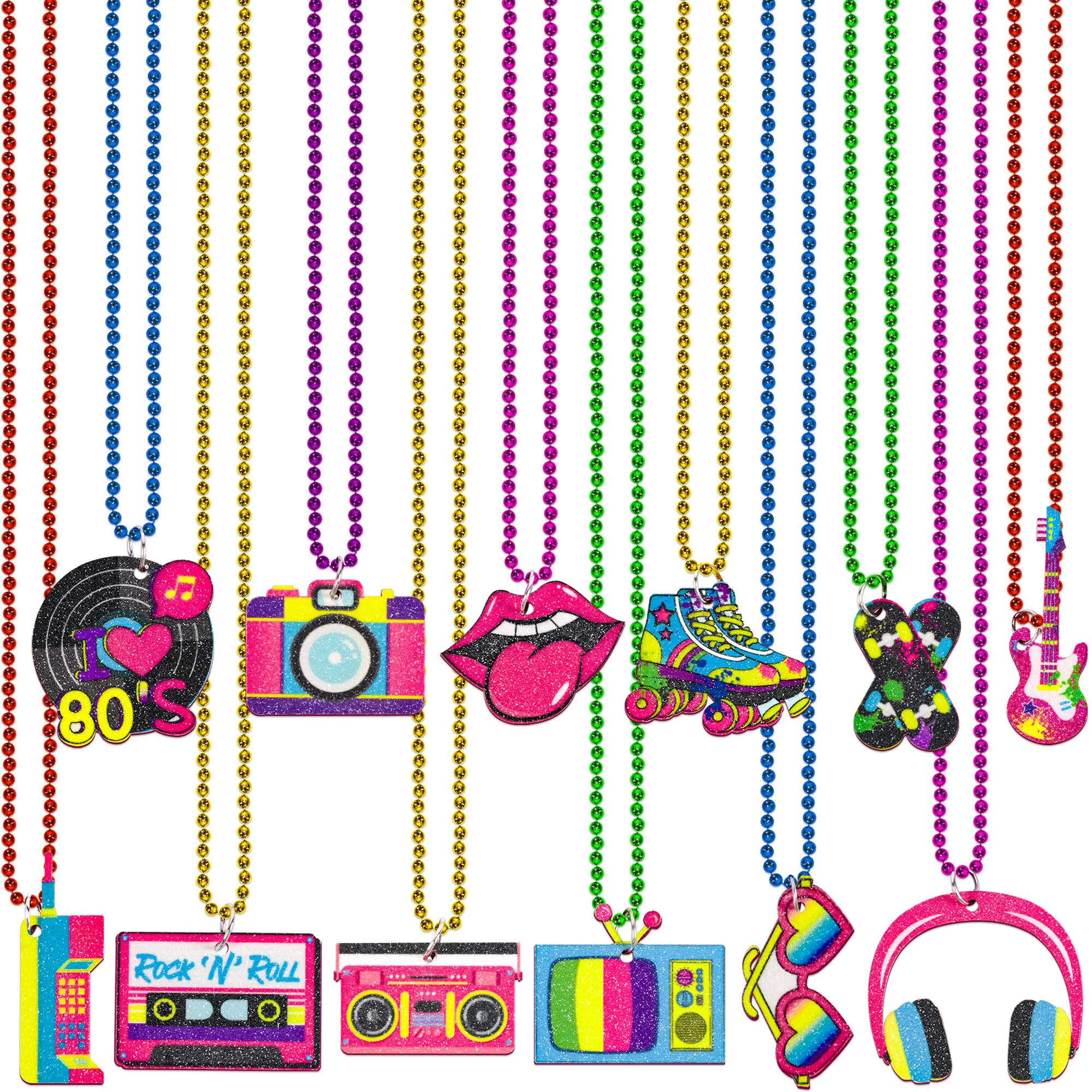 Moon Boat 48PCS 80s Party Decorations Favors: Retro Disco Rock Beads Bulk for Women, 1980s 80 s Theme Accessories Supplies