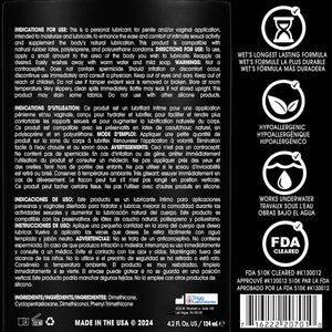 Wet Platinum Silicone Based Lube, 4.2 Oz Bottle, Ultra Long Lasting Premium Personal Luxury Lubricant, Men Women & Couples Condom Compatible Water Resistant Non Sticky Hypoallergenic Paraben Free