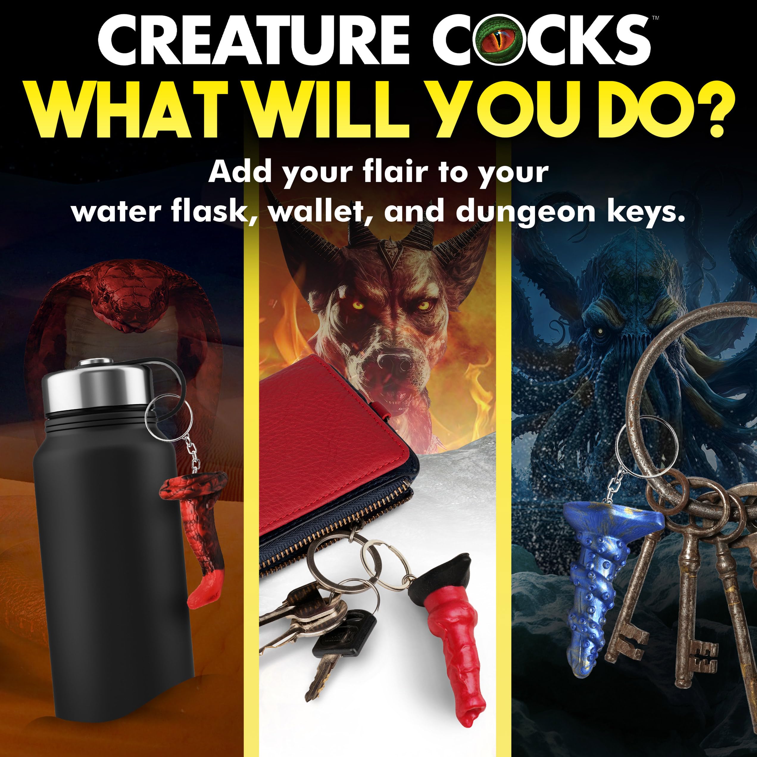 Creature Cocks 3Pc Silicone Keychain Set