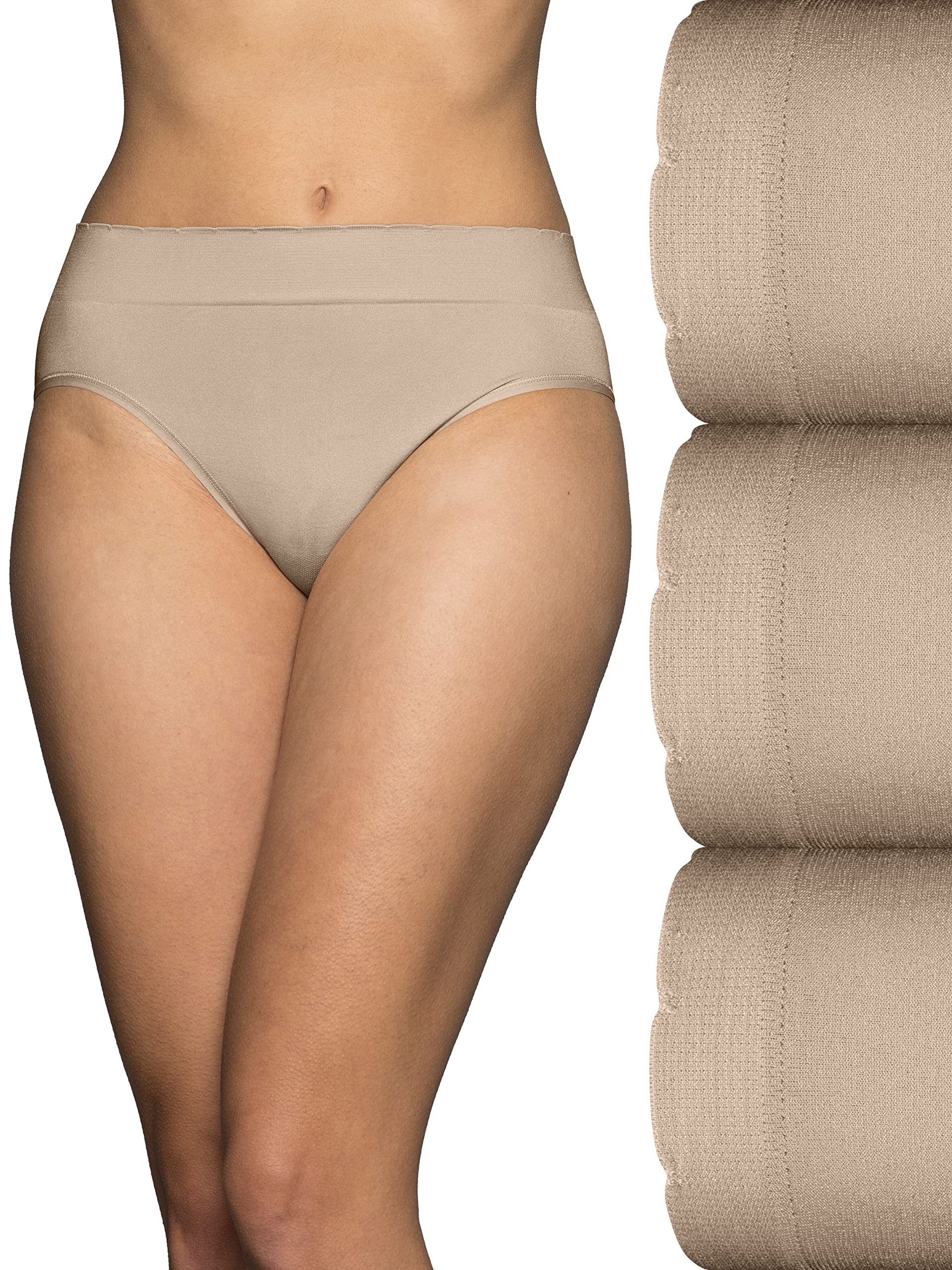 Vanity Fair Womens Seamless Underwear, Light Smoothing, No Pinch Show, Hi Cut-3 Pack-Black, Beige, Beige-9