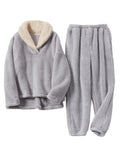 Springrain Fluffy Pajamas Set for Women Warm Fleece Pjs Set Pullover Pants Fuzzy Lounge Set(Grey-S)