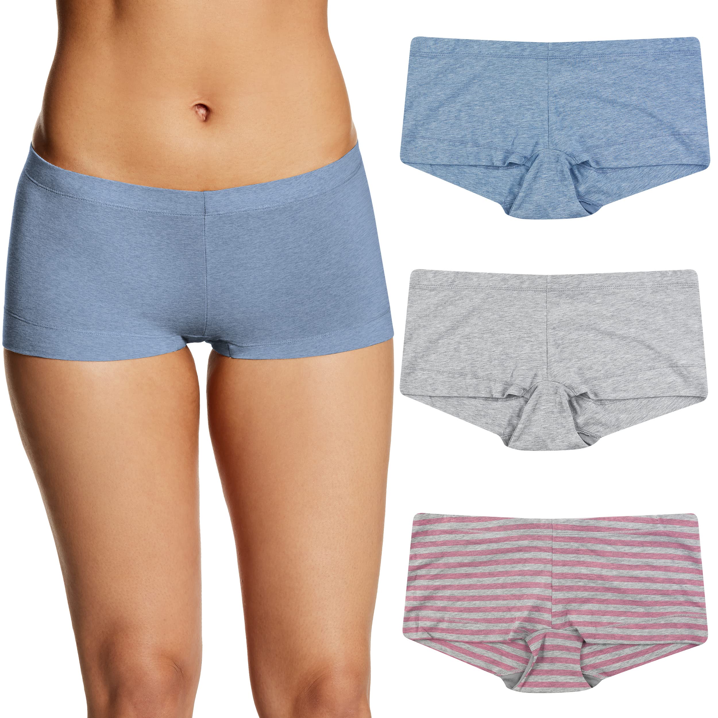 Maidenform Womens Underwear Boy Shorts Pack, 3-Pack, Stretch Cotton Underwear Women Pack, Comfy Boy short Panties for Women