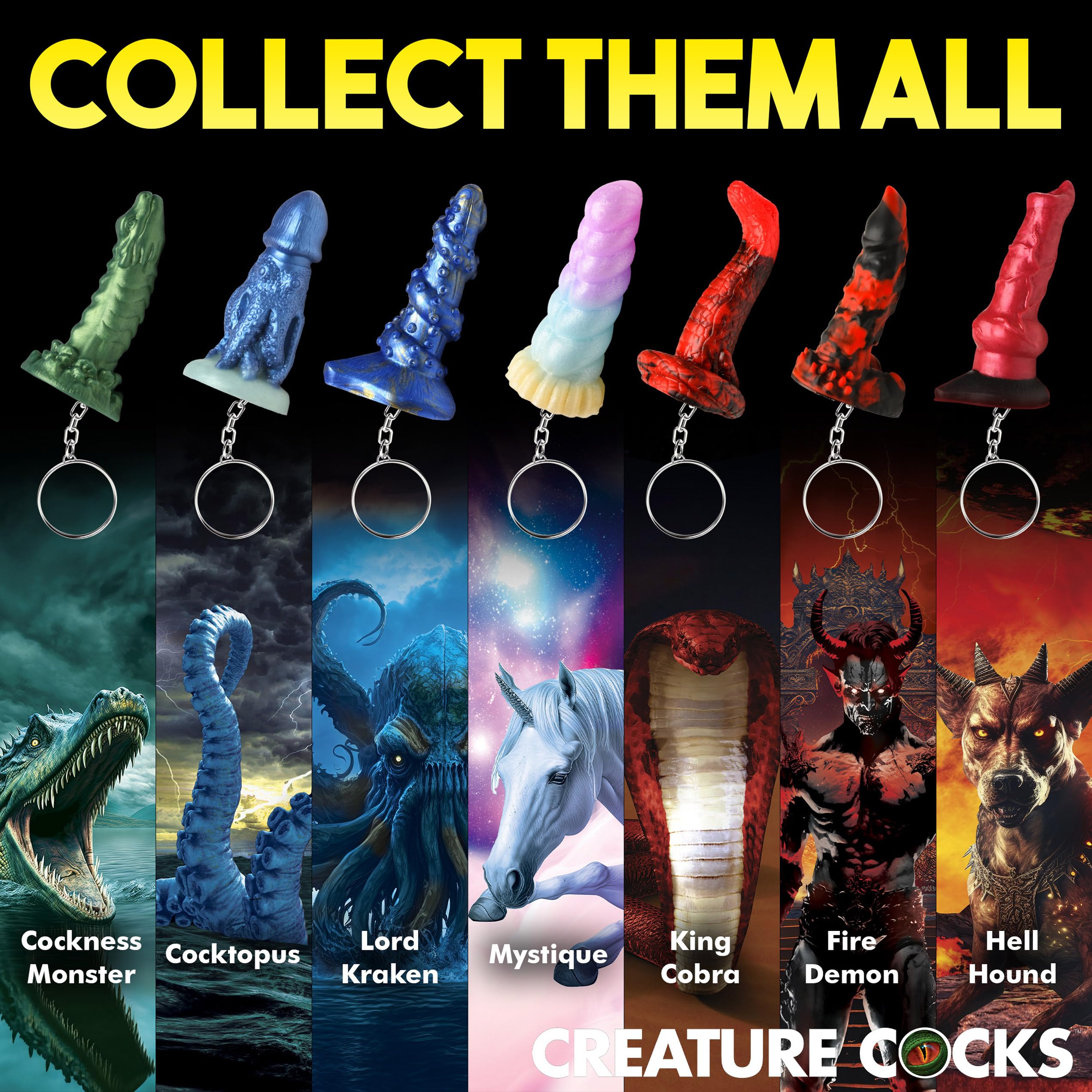 Creature Cocks 3Pc Silicone Keychain Set