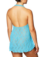 Lace Halter Mini Dress - Queen Size - Turquoise