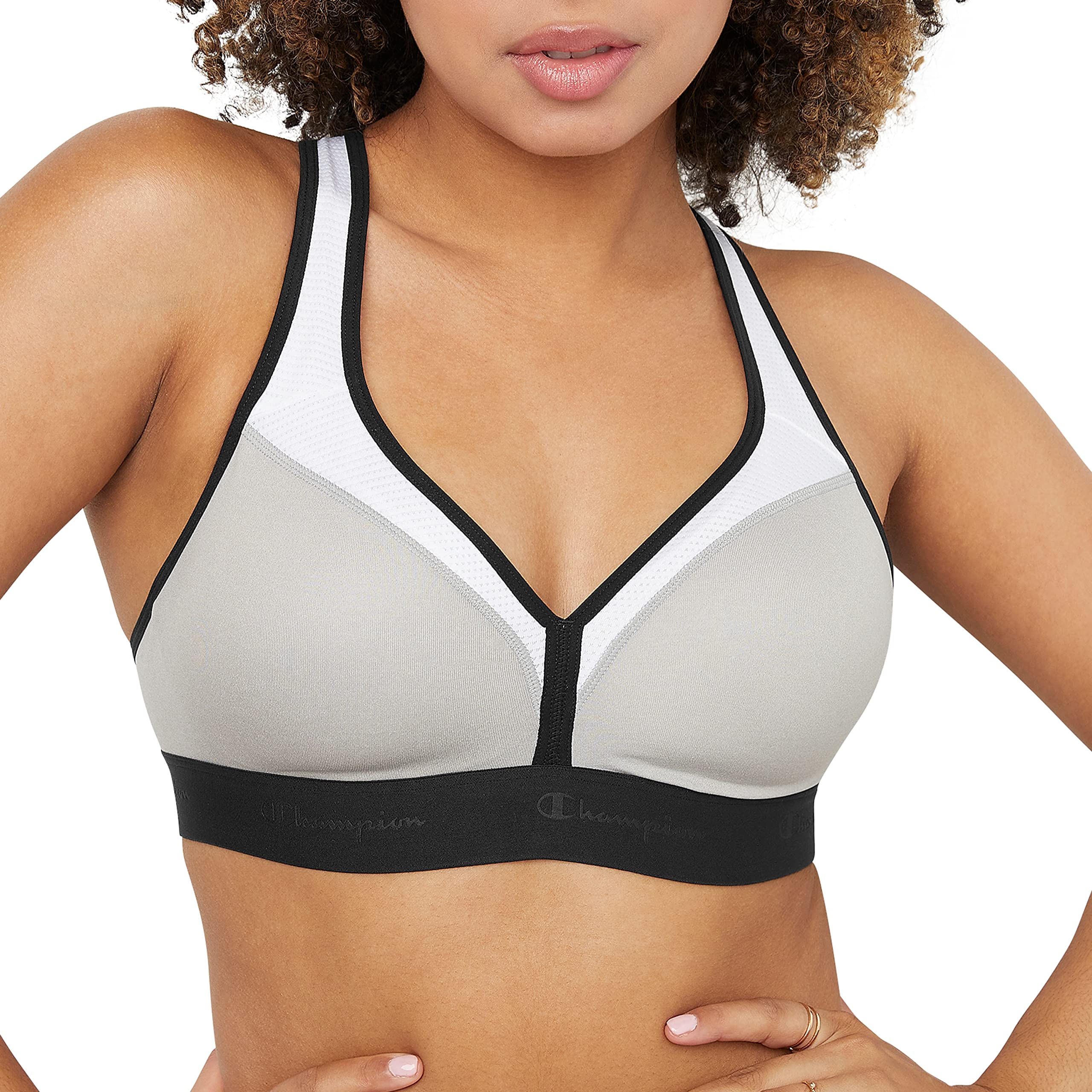 Champion womens The Curvy Sports Bra, Oxford Gray Heather/White/Black, X-Large US