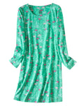 PNAEONG Womens Cotton Sleepwear Long Sleeves Nightgown Print Tee Sleep Dress XTSY109-Long Green Flamingo-XL