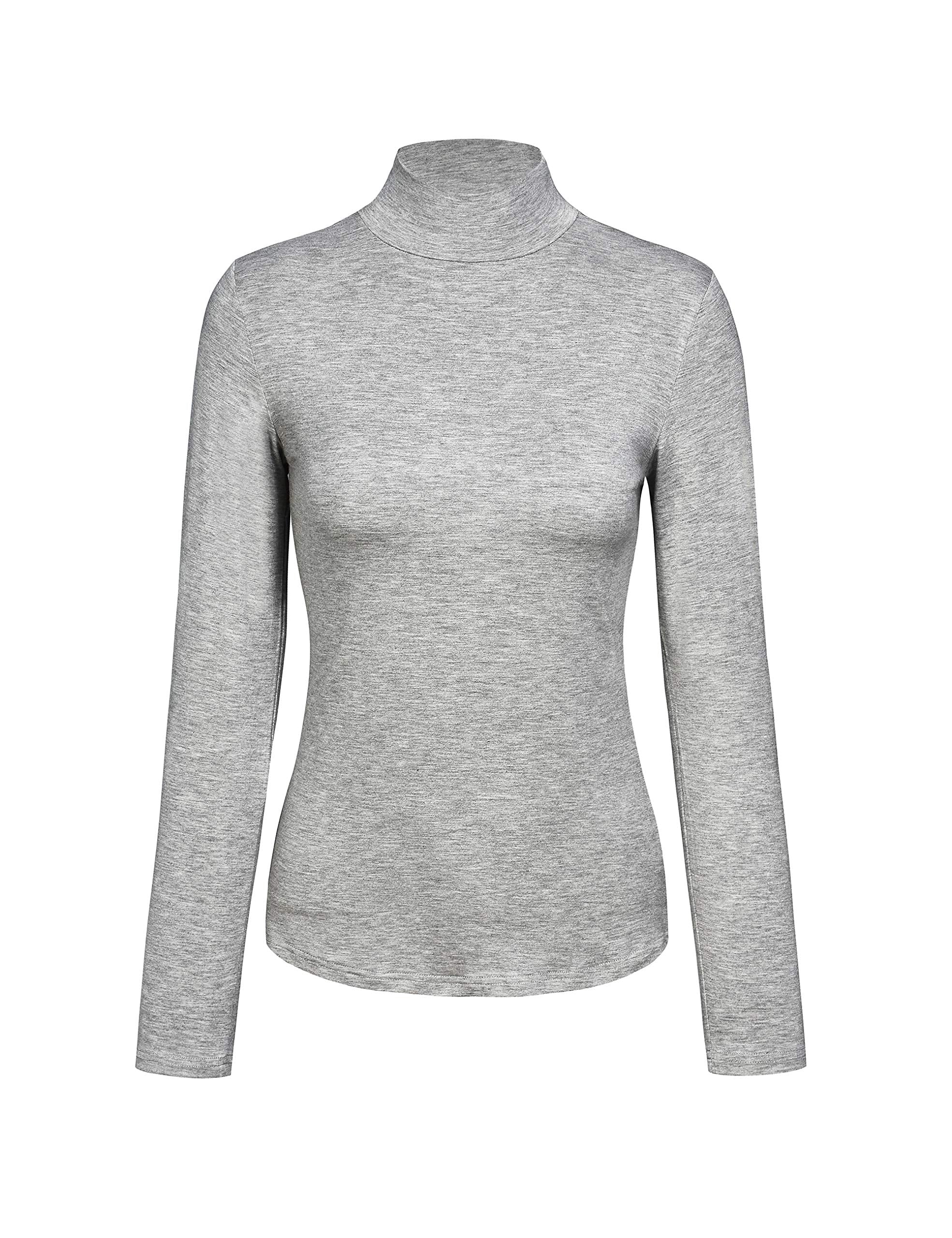 Kindcall Plus Size Women   s Slim Fitted Mock Turtleneck Tops Long Sleeve Lightweight Base Layer Shirts (Light Grey, XX-Large)