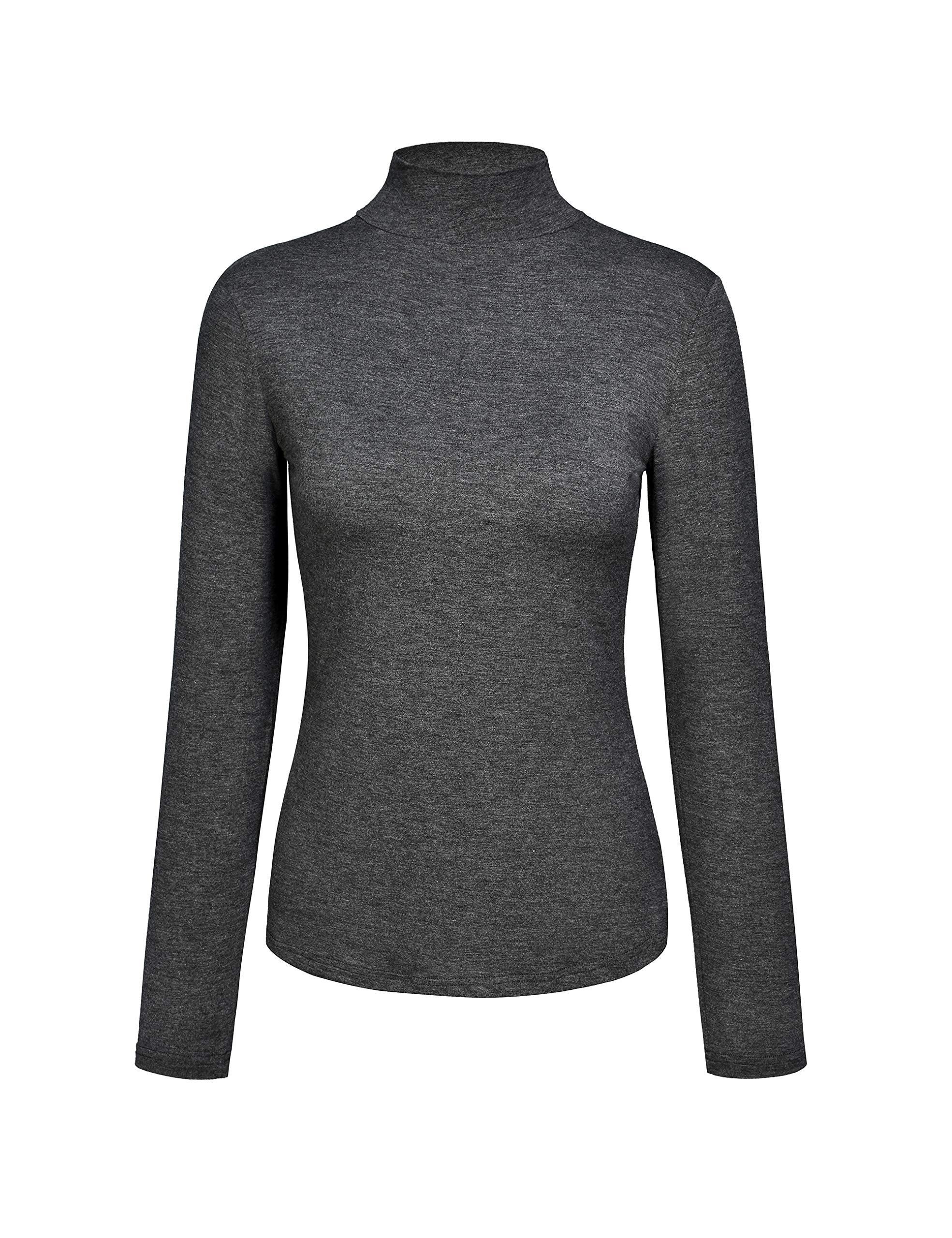 Kindcall Women   s Slim Fitted Mock Turtleneck Tops Long Sleeve Lightweight Base Layer Shirts (Dark Grey, Small)