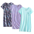 PNAEONG Womens Cotton Nightgown Sleepwear Short Sleeves Shirt Casual Print Sleepdress Blue Paisley+Purple+C Star-L