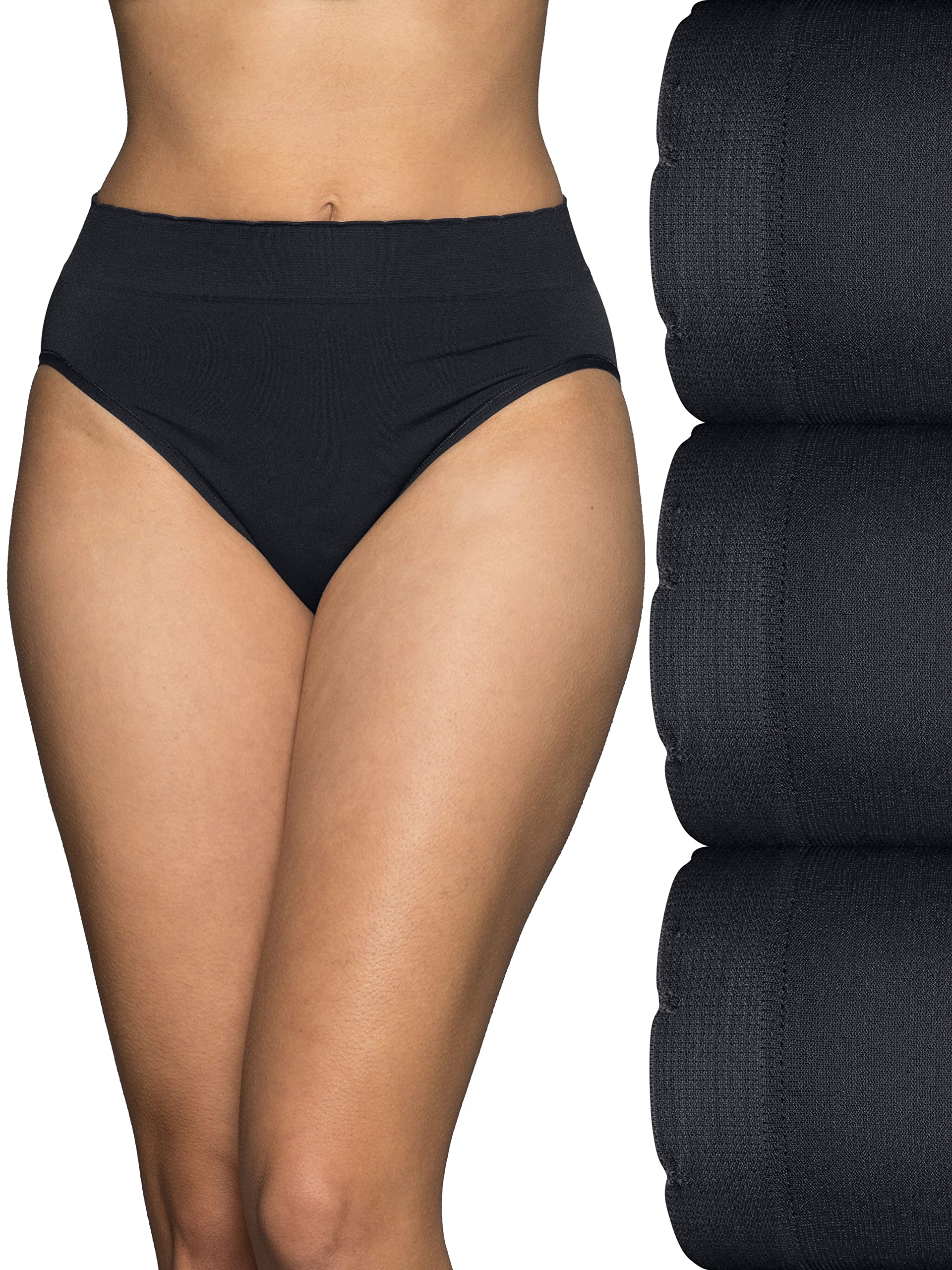 Vanity Fair Womens No Pinch No Show Seamless Underwear, Hi Cut - 3 Pack - Black/Black/Black, 6
