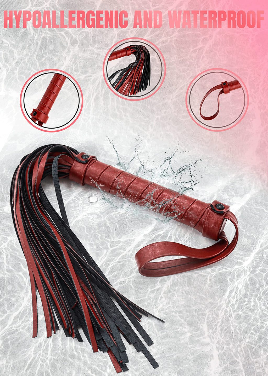 DERINODEM Sex Whips for Spanking, Floggers Adult Play, Sex Floggers, BSDM Kit Adult Set for Bedroom, Red 20'' and Black 27''