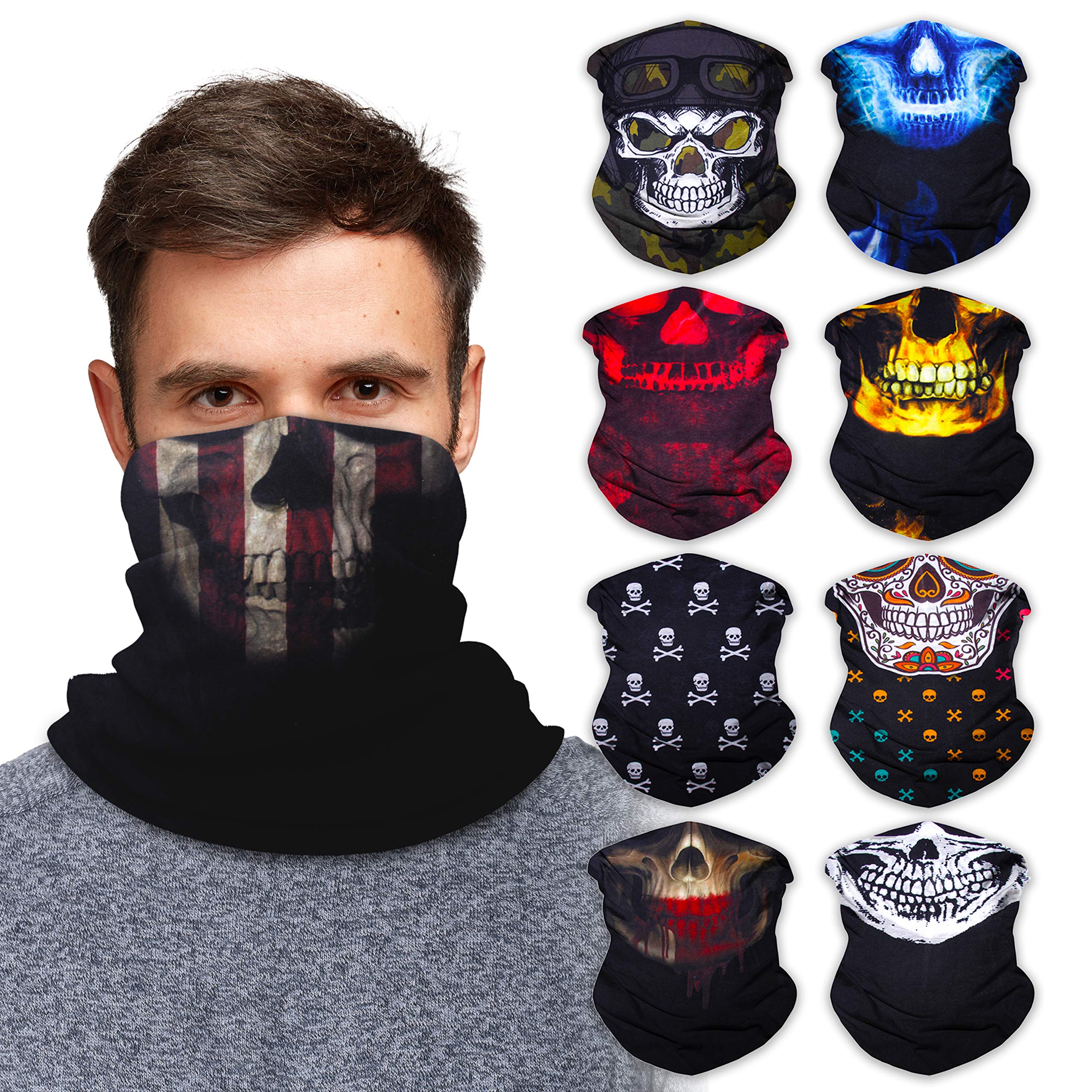 Sojourner Neck Gaiter, Bandana, Buff (9 Pack) - Face Cover for Men, Women, and Teens - Neck Warmer UV Sun Protection Gator (Mons