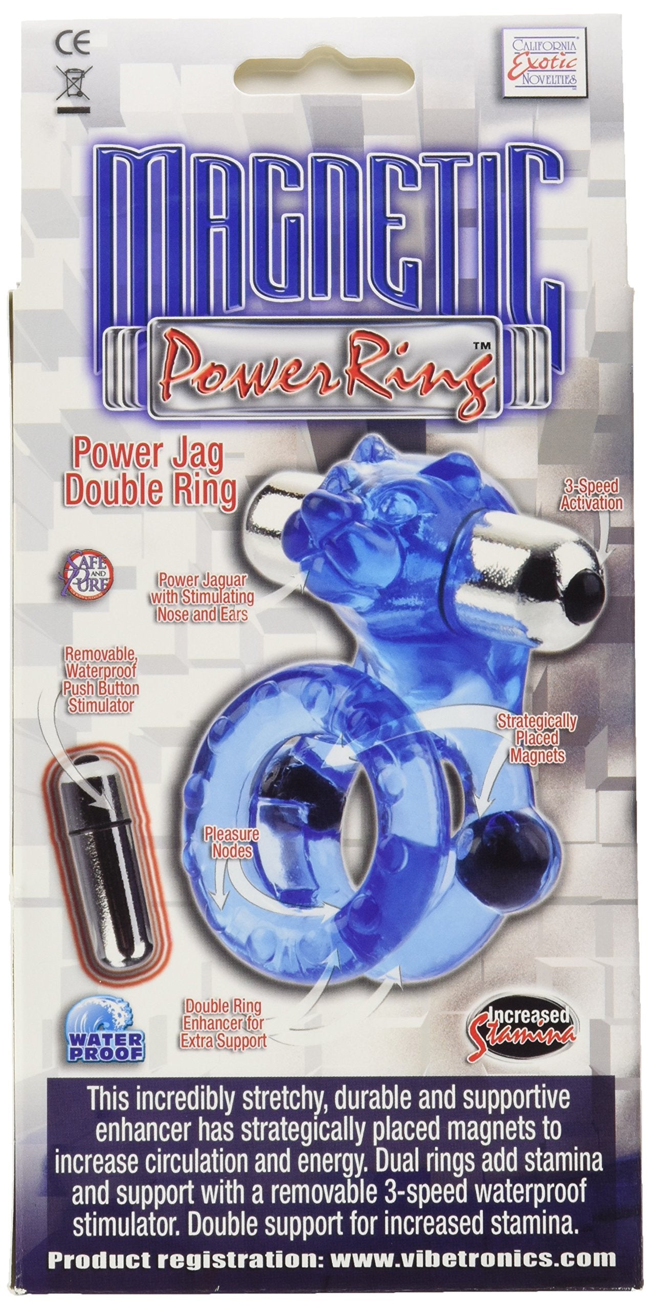 California Exotic Novelties Magnetic Power Ring Power Jag Double Ring, Blue