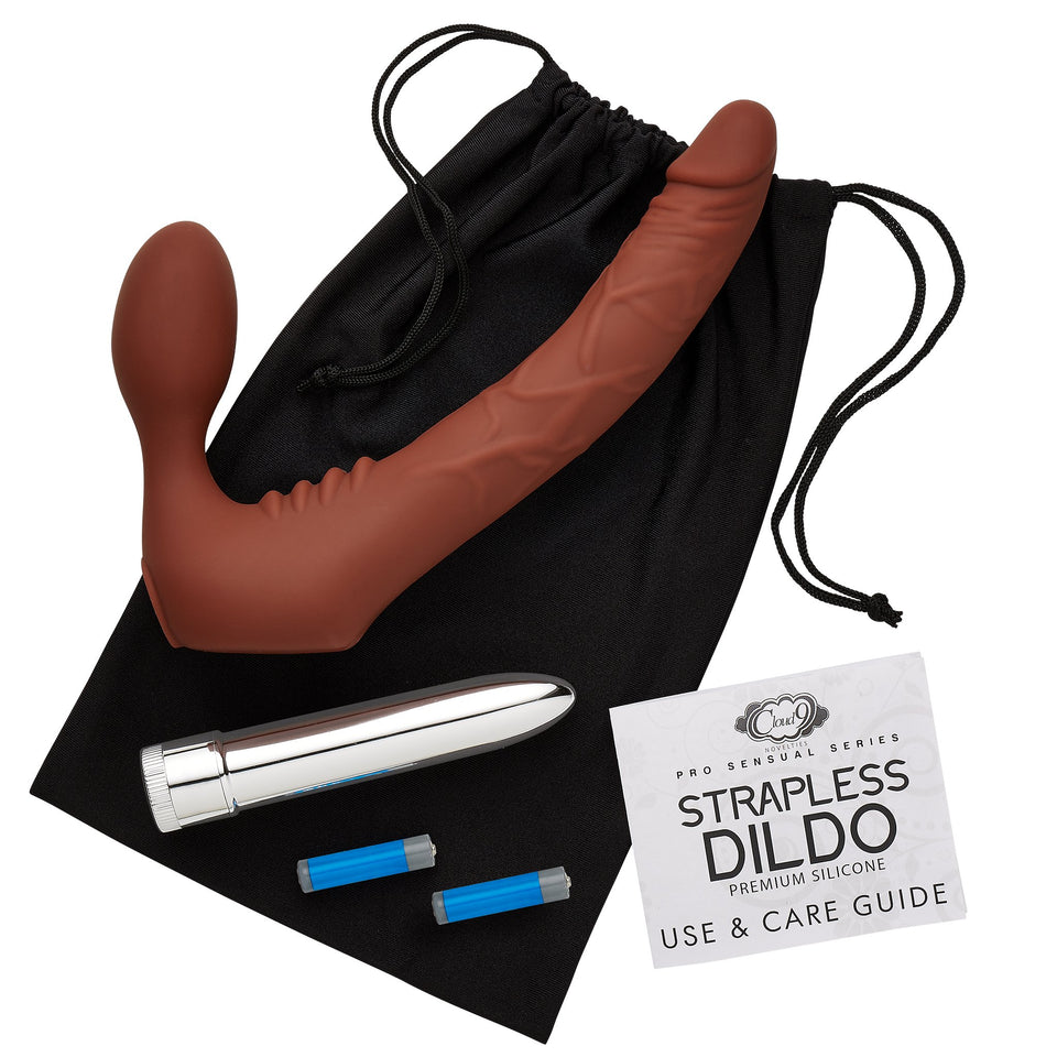 Cloud 9 Novelties Premium Vibrating Strapless Strap-On Realistic Dildo Kit Brown