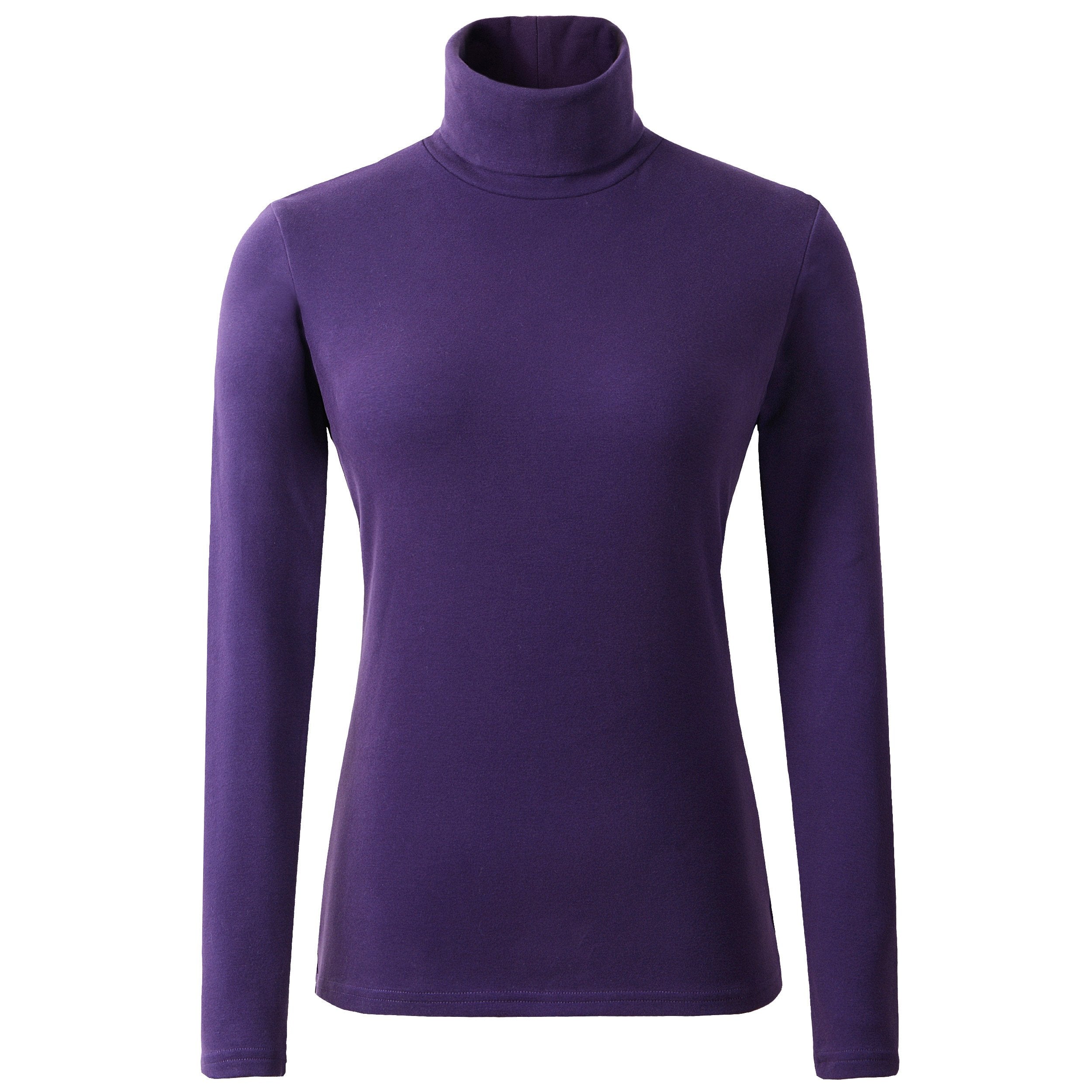 HieasyFit Womens Soft Cotton Turtleneck Top Basic Long Sleeve Pullover Violet XL