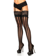 Stripe Thigh Hi W/ Lace Top O/S BLACK