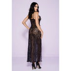 Long Lace Gown With Tying Strings - One Size -  Black