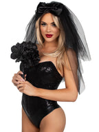 Tiered bridal veil with satin bow accent.