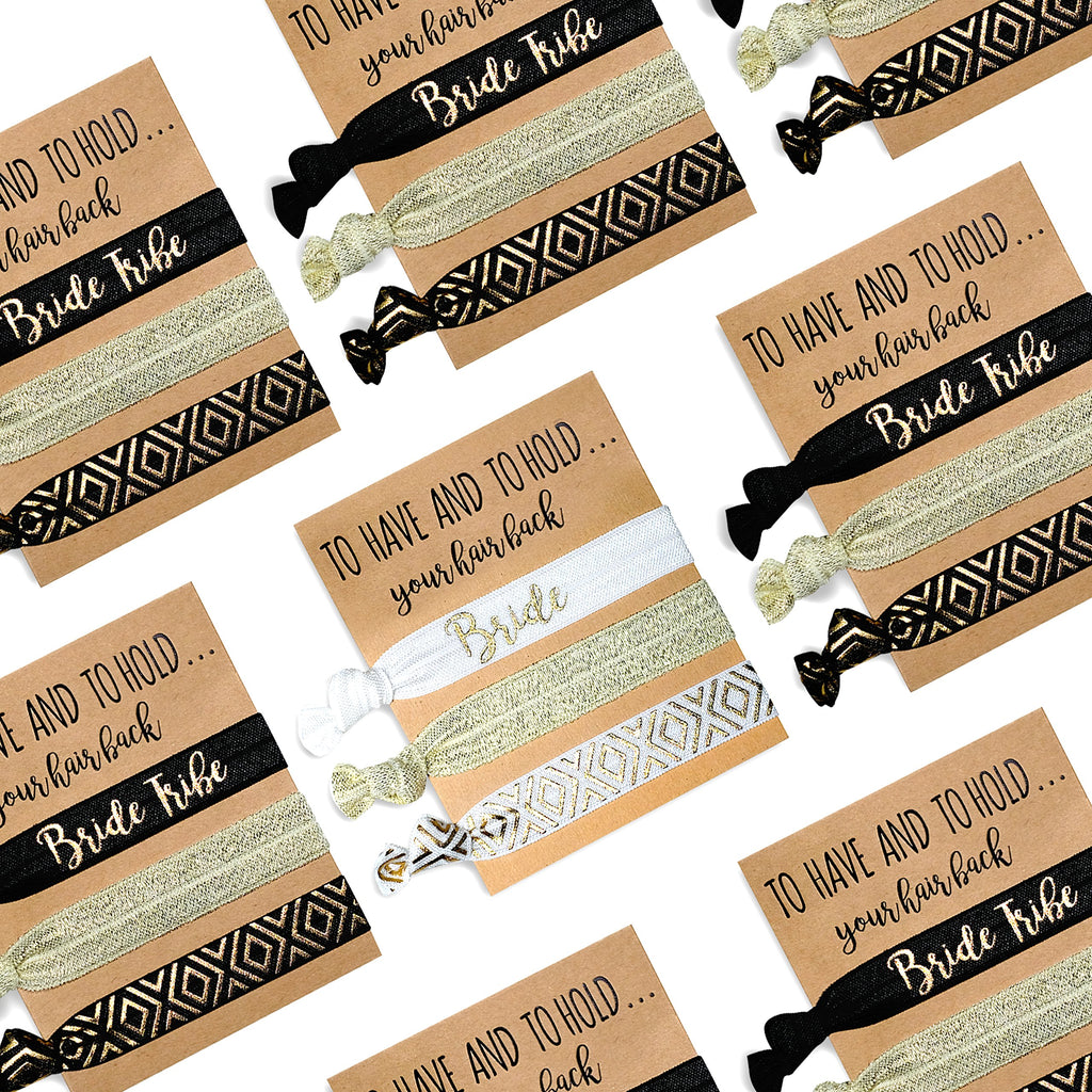 6 Pack of Bachelorette Party Favors | 1 'Bride to Be' and 5 'Tribe' Hair Ties| Pop Fizz Designs
