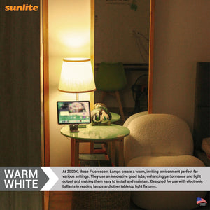 Sunlite 40530 Fml27/30K/2Pk Quad Tube Plug-In Compact Fluorescent Lamp, Fml 4-Pin, 27 Watts, 1500 Lumens, 3000K Warm White, 4-Pi