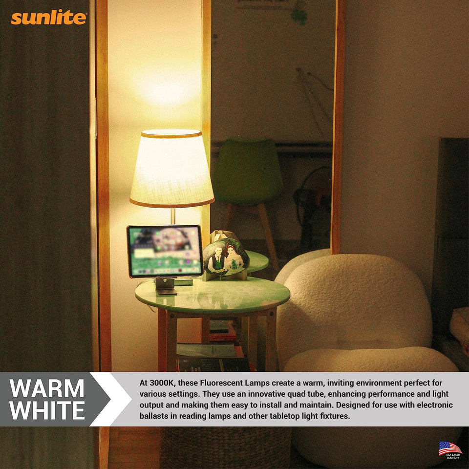 Sunlite 40530 Fml27/30K/2Pk Quad Tube Plug-In Compact Fluorescent Lamp, Fml 4-Pin, 27 Watts, 1500 Lumens, 3000K Warm White, 4-Pi