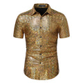 WULFUL Mens Disco Shirt Sequins Short Sleeve Button Down Shirts 70s Party Costume Dress Shirts