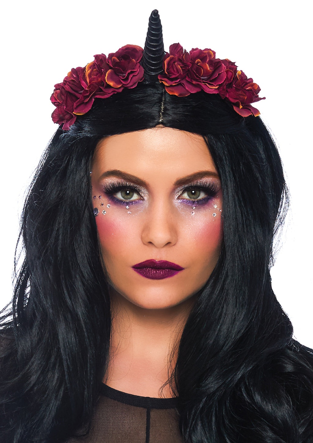 Leg Avenue Dark velvet unicorn flower hea Black/Burg Color