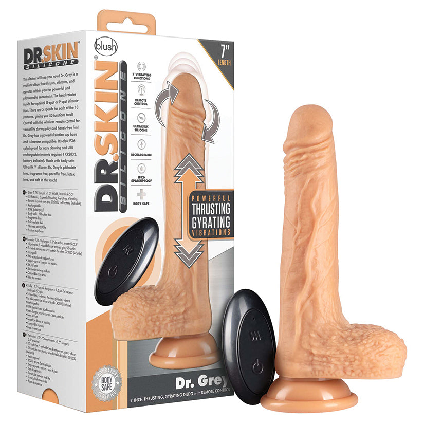 Dr. Skin Silicone Dr. Grey Thrusting Dildo-Vanilla 7''