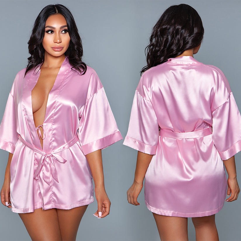 Bewicked Satin Robe-Pink 2X-Hanging