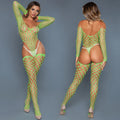 Bewicked Alluring Fishnet Bodysuit-Green O/S-Boxed