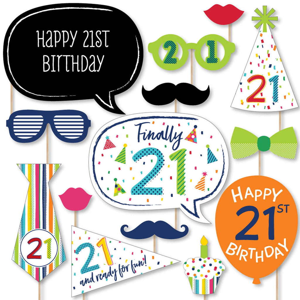 Big Dot Of Happiness 21St Birthday - Cheerful Happy Birthday - Colorful Twenty-First Birthday Party Photo Booth Props Kit - 20 C