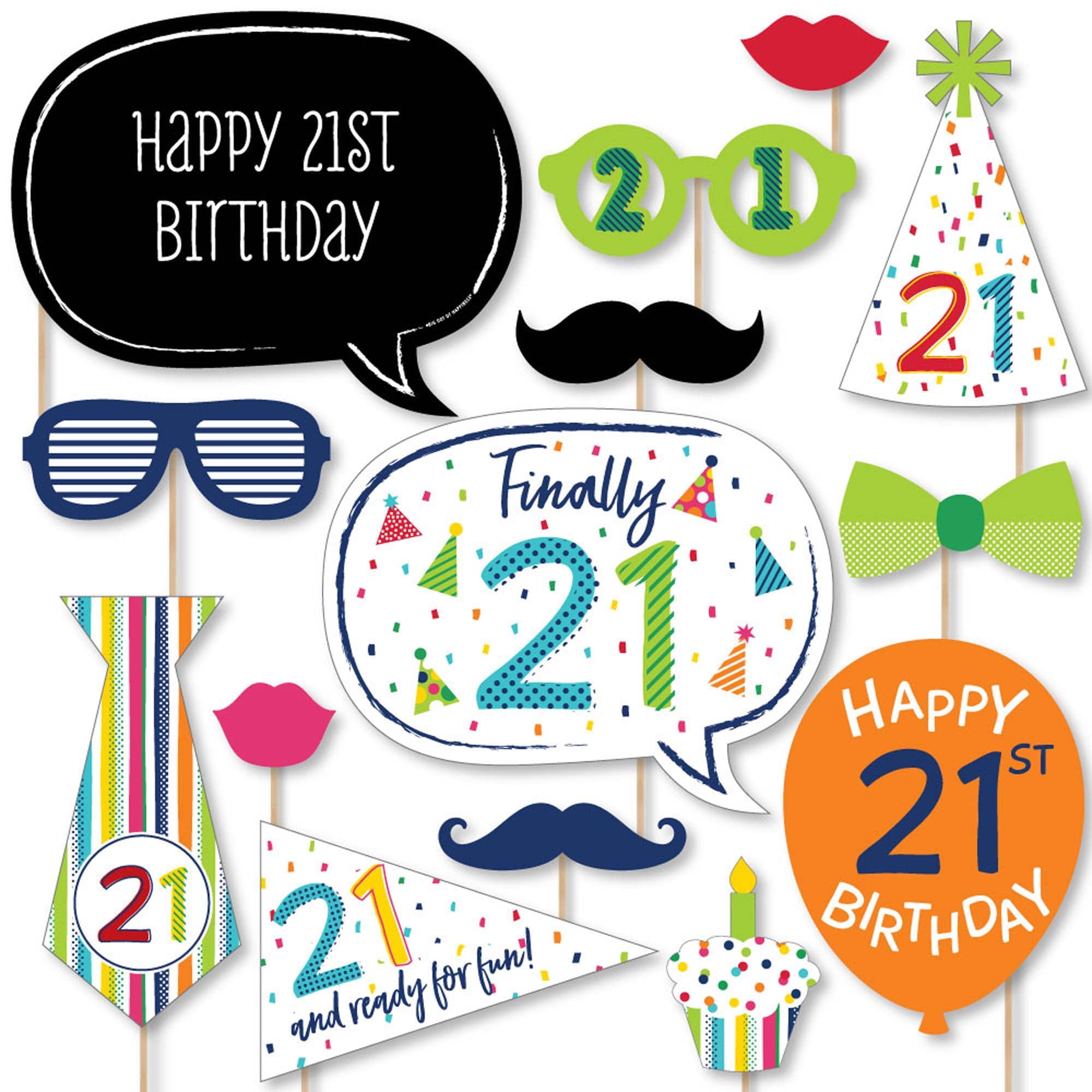 Big Dot Of Happiness 21St Birthday - Cheerful Happy Birthday - Colorful Twenty-First Birthday Party Photo Booth Props Kit - 20 C