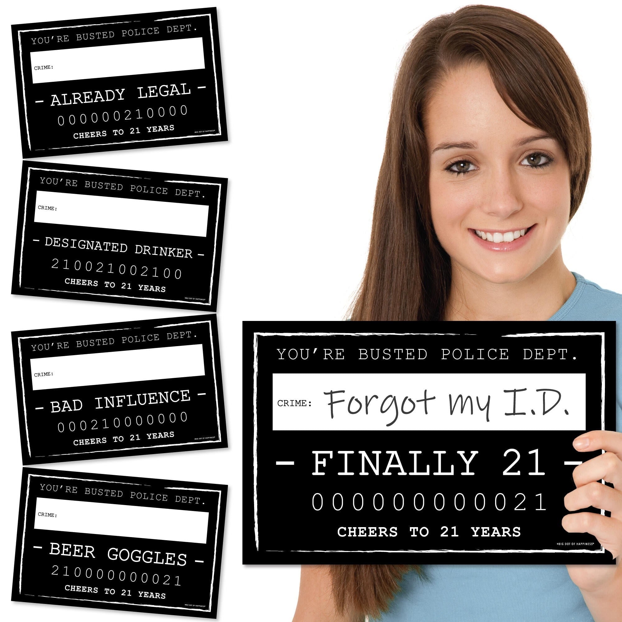 Big Dot Of Happiness Finally 21 - 21St Birthday Party Mug Shots - Birthday Photo Booth Props Party Mugshot Signs - 20 Count