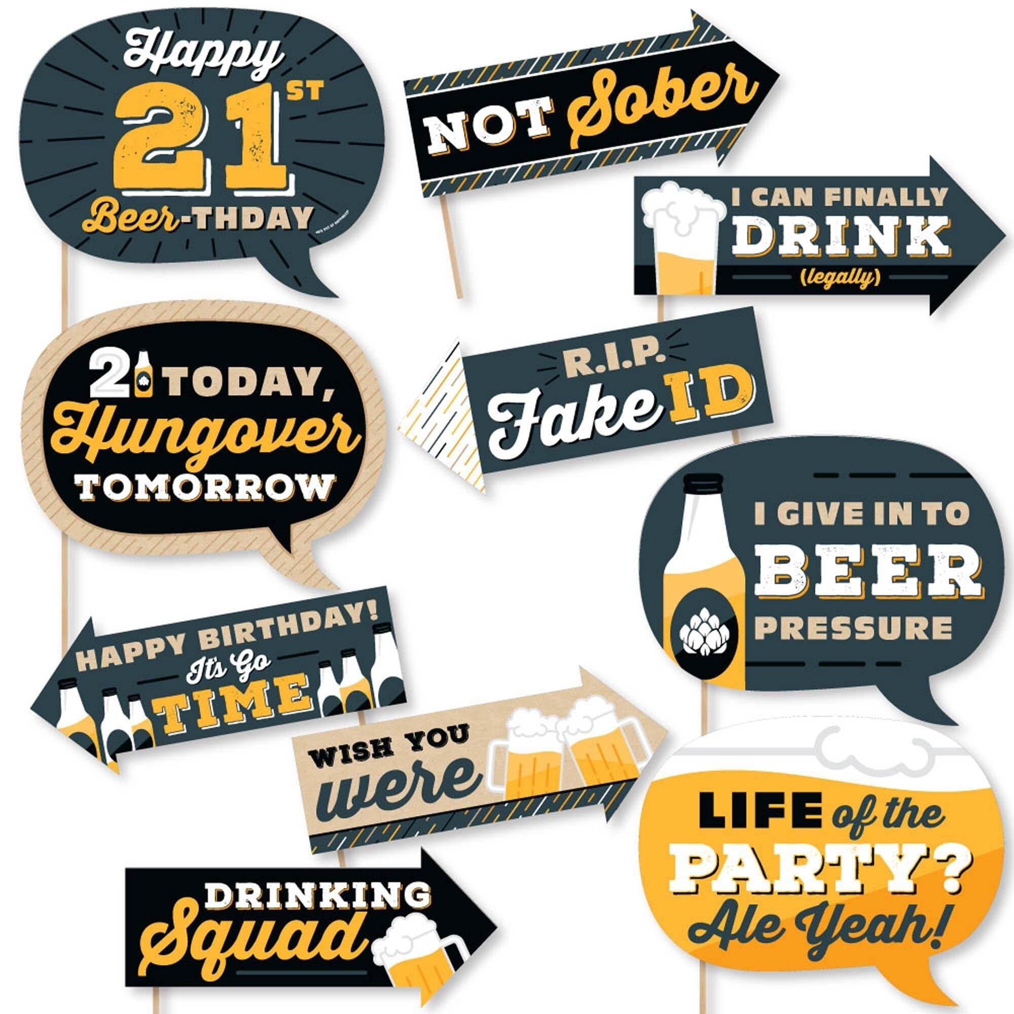 Big Dot Of Happiness Funny Cheers And Beers To 21 Years - 21St Birthday Party Photo Booth Props Kit - 10 Piece