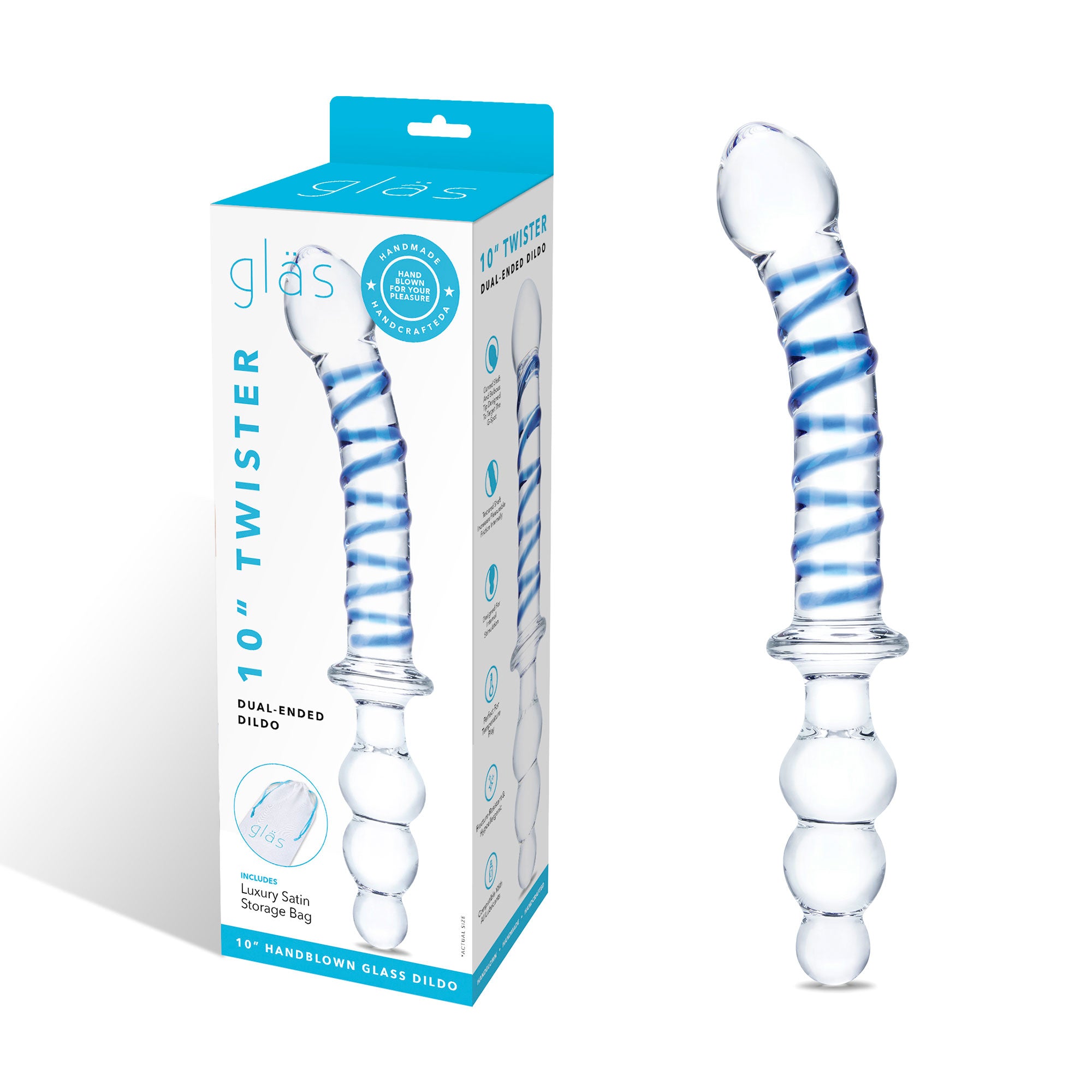 10 Inch Twister Dual-Ended Dildo - Clearblue