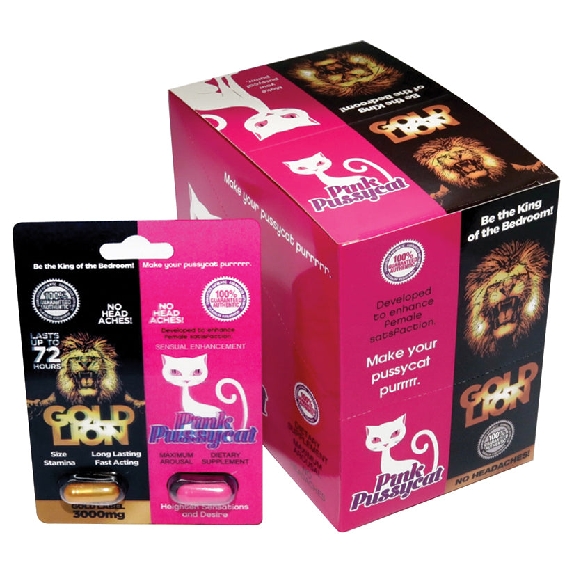 His & Hers Pink Pussycat/Gold Lion Single Pack Display Of 24