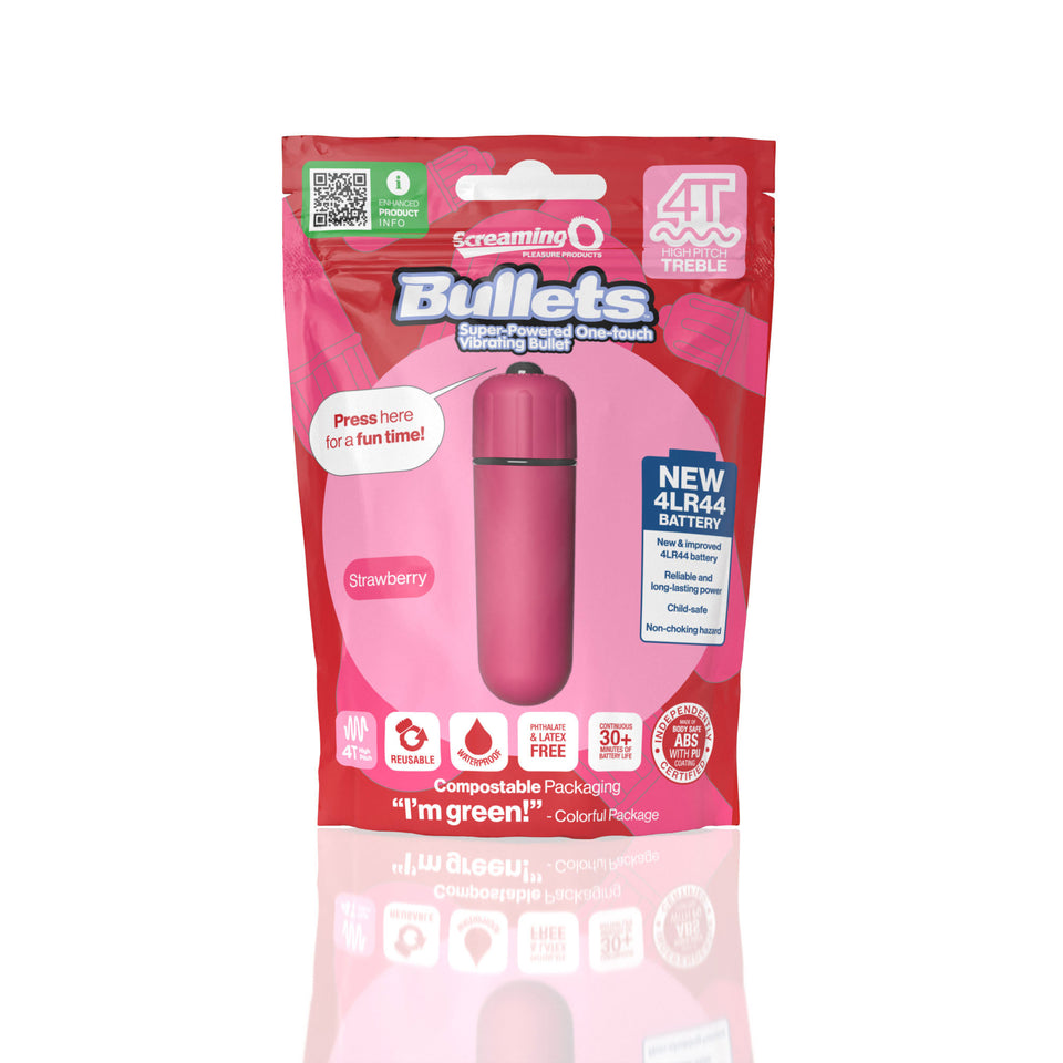 Screaming O 4T - Bullet - Super Powered One Touch  Vibrating Bullet - Strawberry