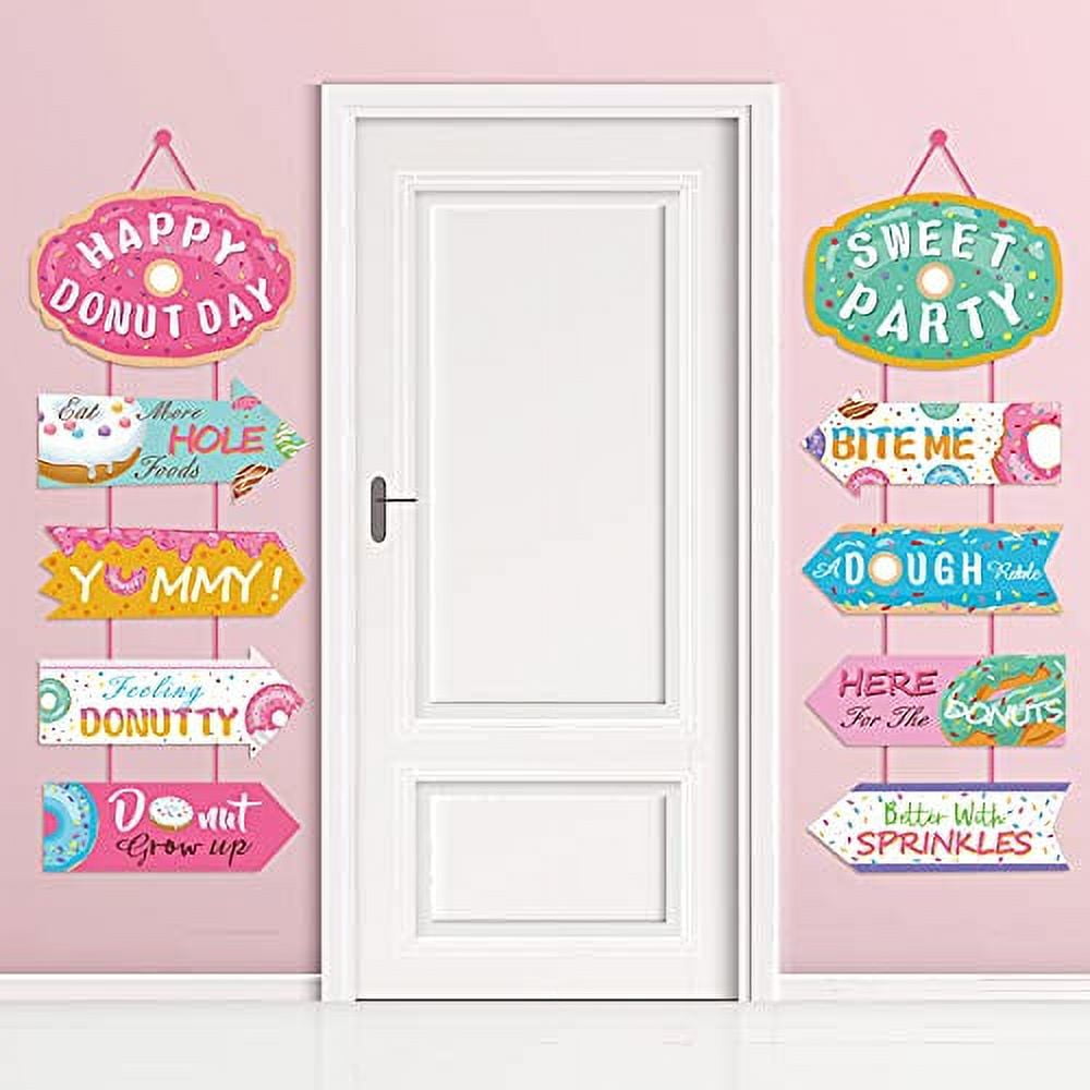 Donut Party Supplies Hanging Porch Sign Banner - Donut Food Theme Party/Tea/Doughnut Baby Shower/Birthday Party Decorations Favo