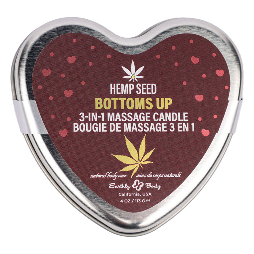 Earthly Body Valentine 3-In-1 Massage Heart Candle-Bottom'S Up 4Oz