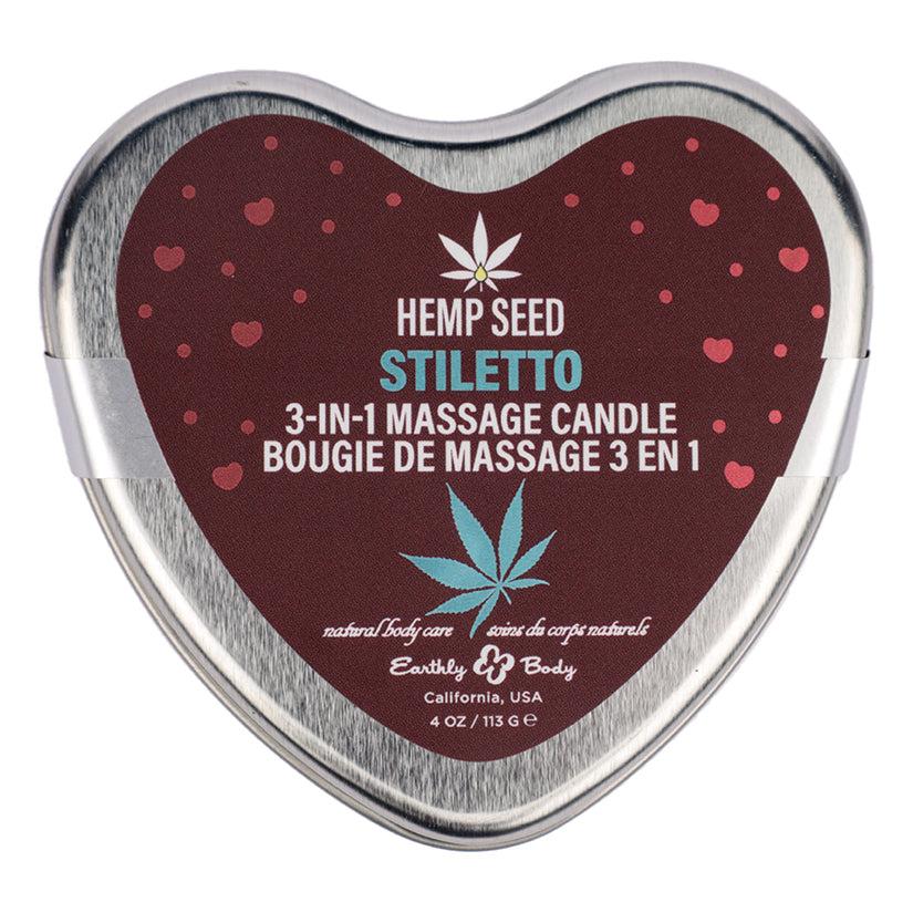Earthly Body Valentine 3-In-1 Massage Heart Candle-Stiletto 4Oz